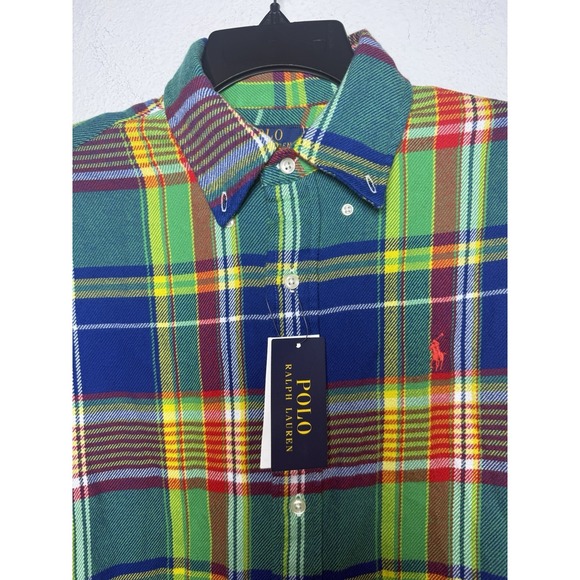 Polo Ralph Lauren Green/Blue Multi Plaid Flannel Button Down Shirt Size S Preppy - Picture 4 of 13